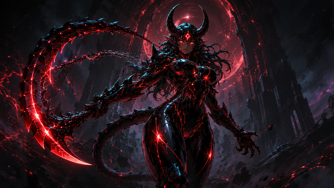 Shadow Empress AfroAnime bio-armor villain character design anatomy