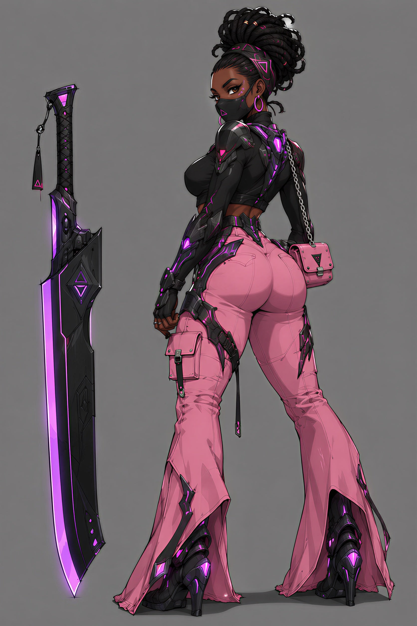 AOKM Neon Blade Queen cyberpunk character in Afroanime Guyverpunk style