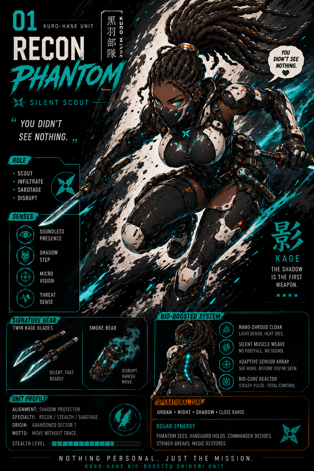 Recon Phantom Bio-Boosted Shinobi AfroAnime Cyberpunk Graphic Tee